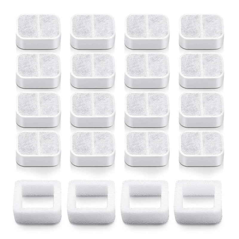VinDox 20 Pack Ceramic Cat Water Fountain Replacement Filters - 16 Pet Fountain and 4 Foam Filters for Tritone/Fiumi Ceramic Pet Lotus Drinking Fountain - Image 1
